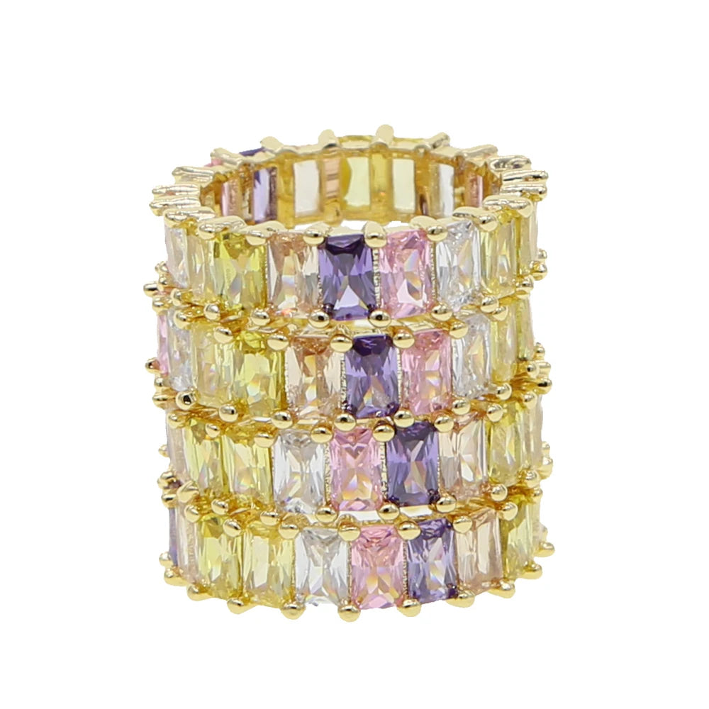 New Fashion Rainbow Square Geometry Cz Ring