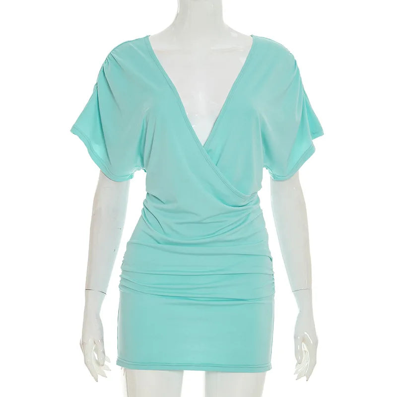 Deep V-neck Ruched Mini