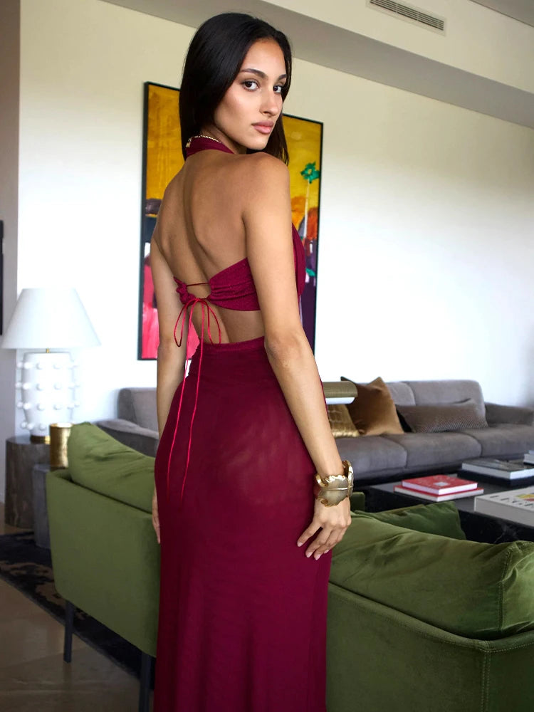 Backless Lace-up Party Evening Maxi Dress