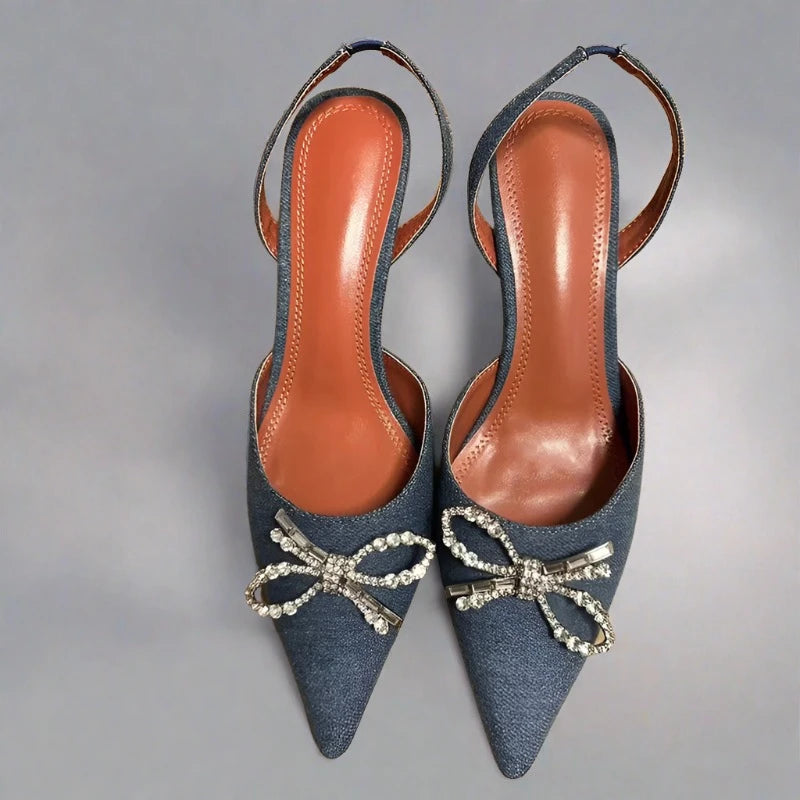 Denim Bowknot Sling backs Women Heels