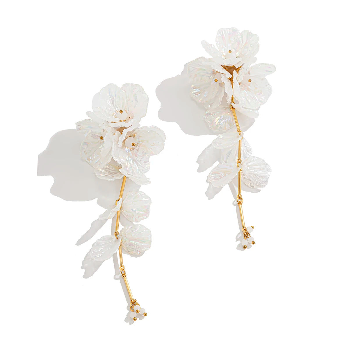 Elegant White Petal Flower Drop Earrings