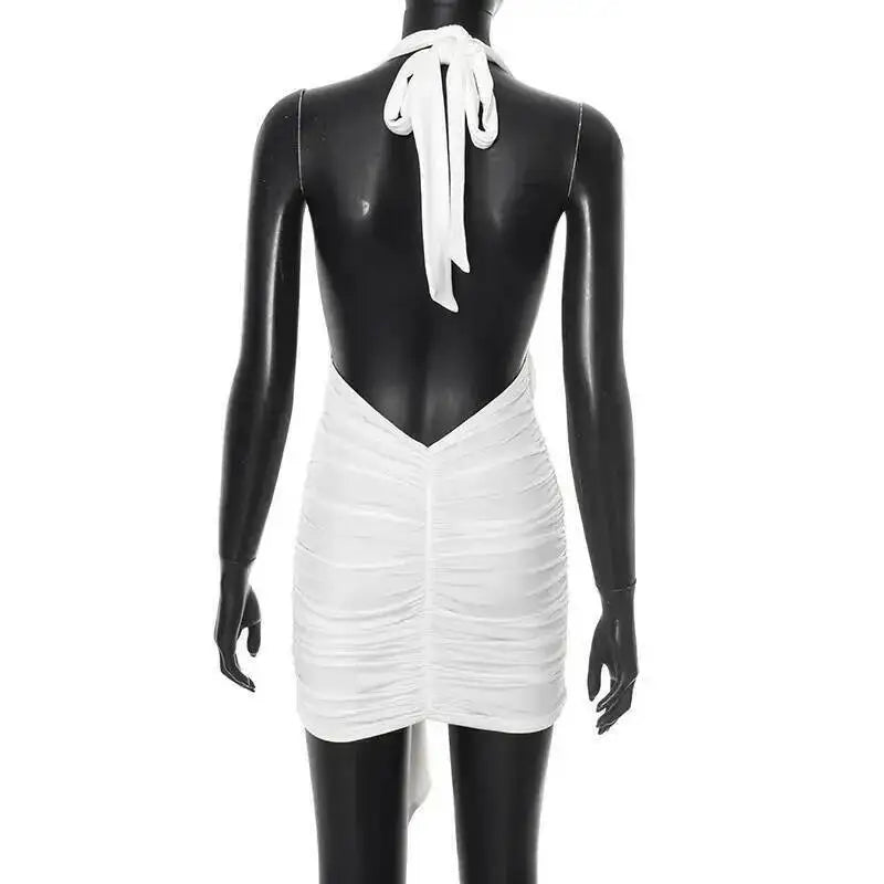Sleeveless Halter Pleated Ribbon Dress