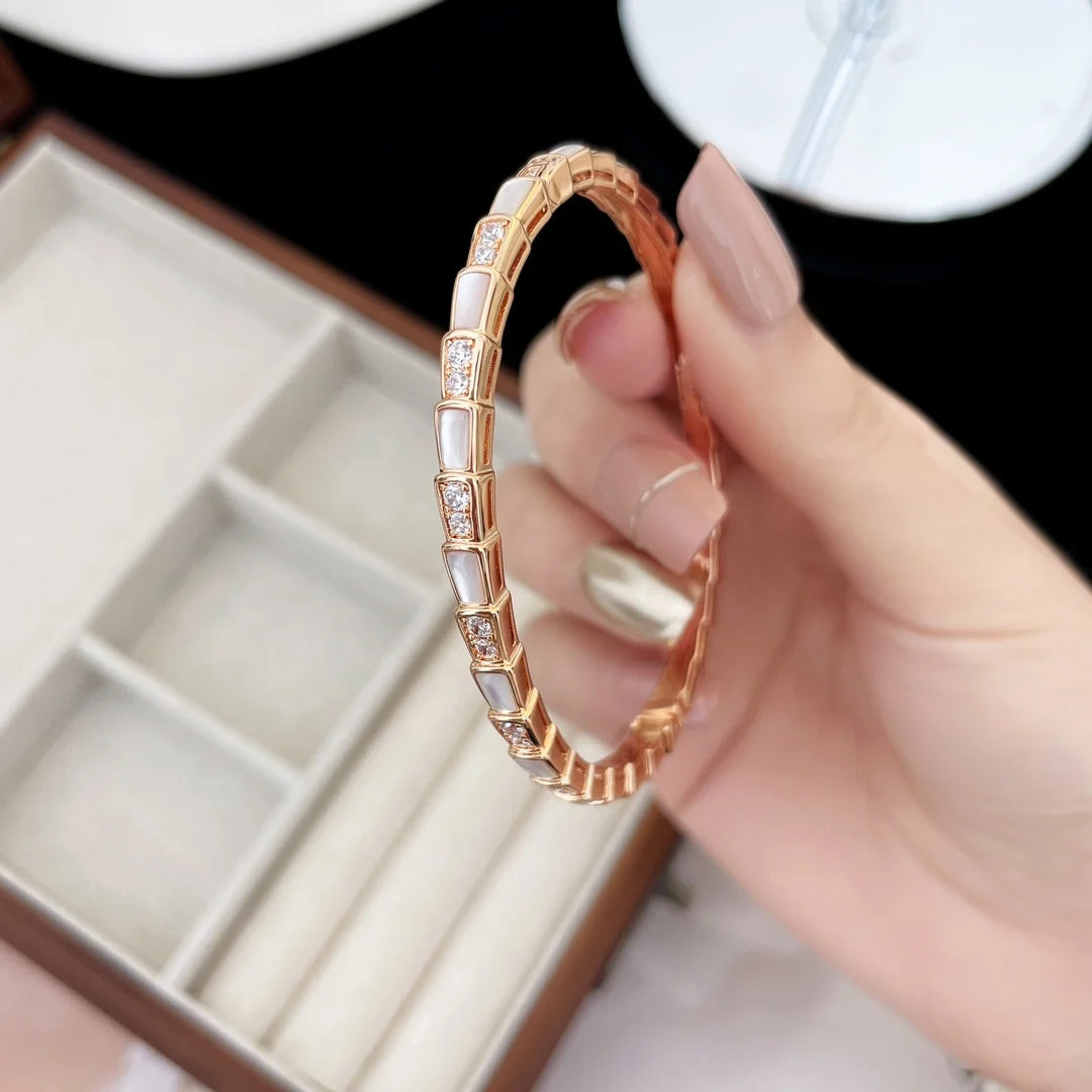 White Moissanite Bangle Snake Bone Bracelet
