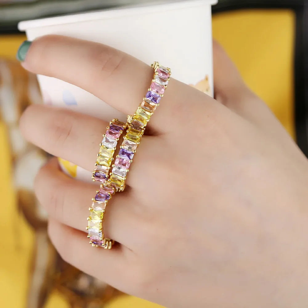 New Fashion Rainbow Square Geometry Cz  Ring