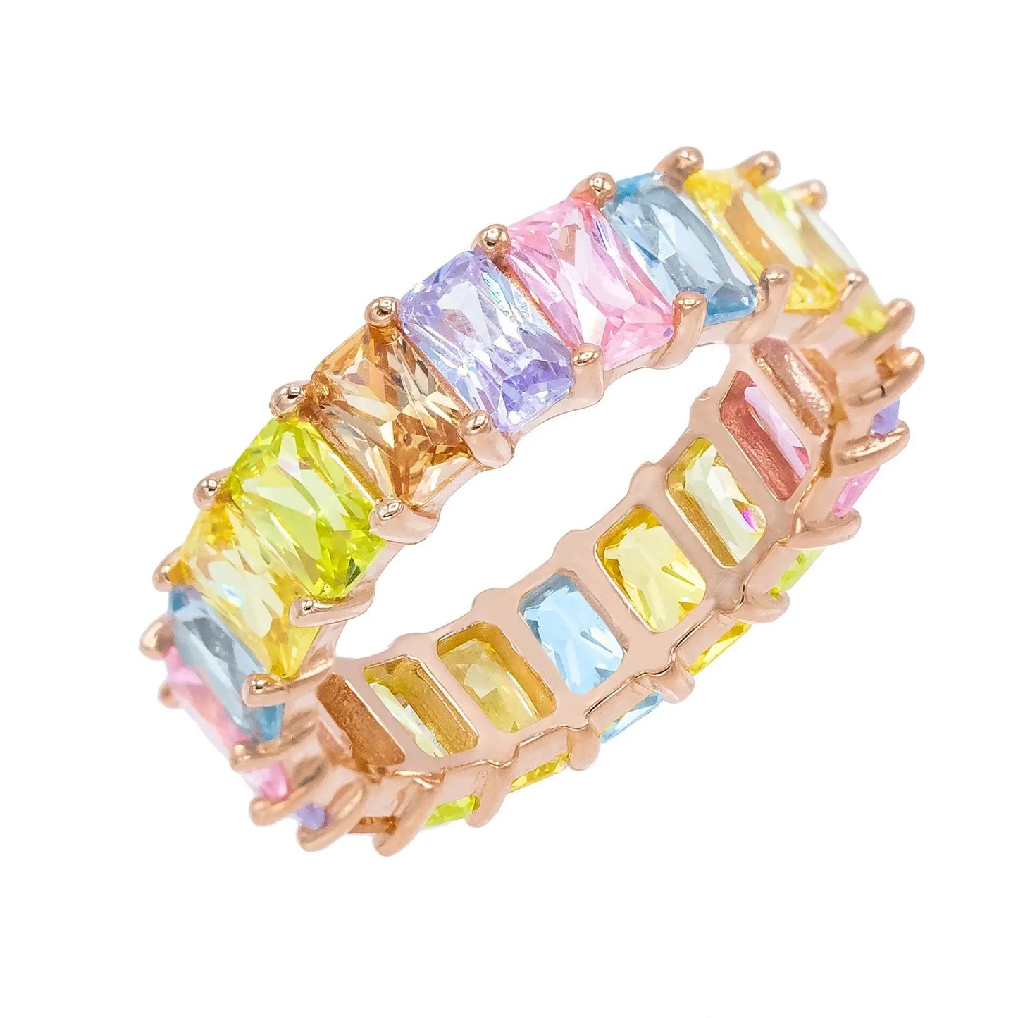 New Fashion Rainbow Square Geometry Cz  Ring