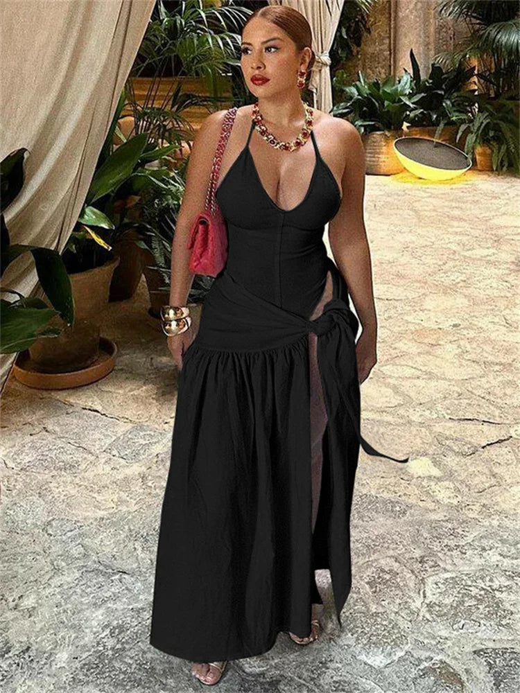 Sexy 2 Piece Jumpsuit Lace-Up Pleated High Waist Skirt Set
