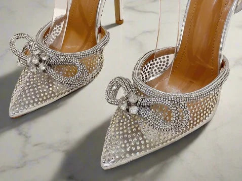 Silver Transparent Crystal Thin High Heels