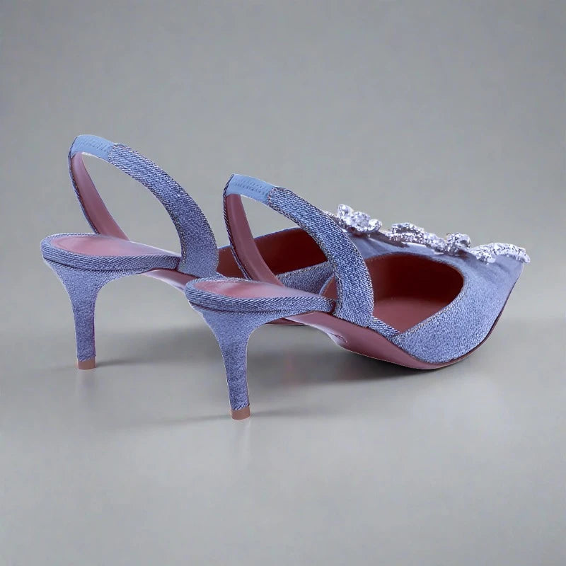 Denim Bowknot Sling backs Women Heels