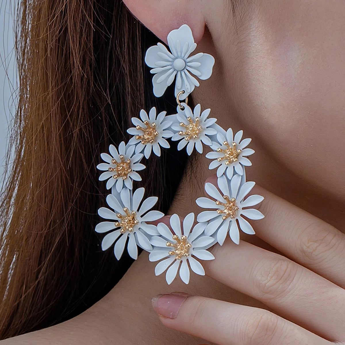 New Fashion Multi Oil Dripping sunflower Exaggerated Earrings