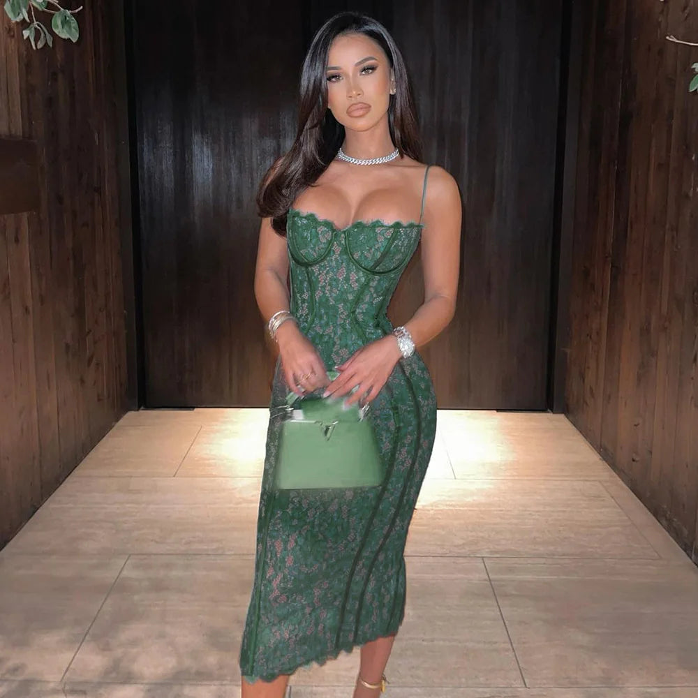 Green Body-con Backless Sexy Midi Dress