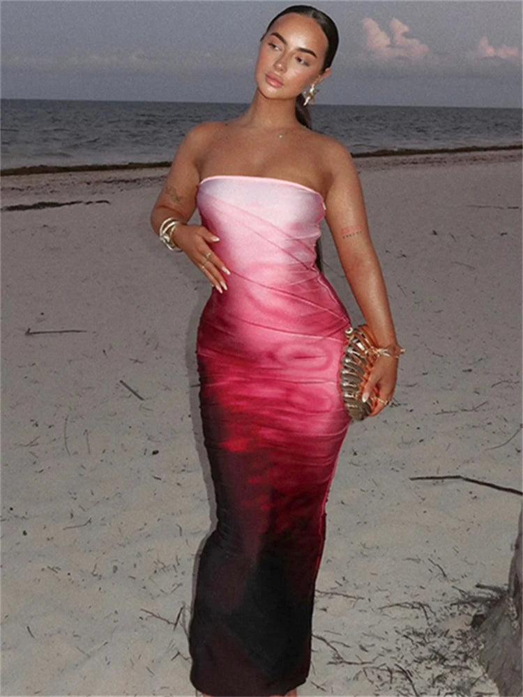 Gradient Print Sexy Maxi Dresses