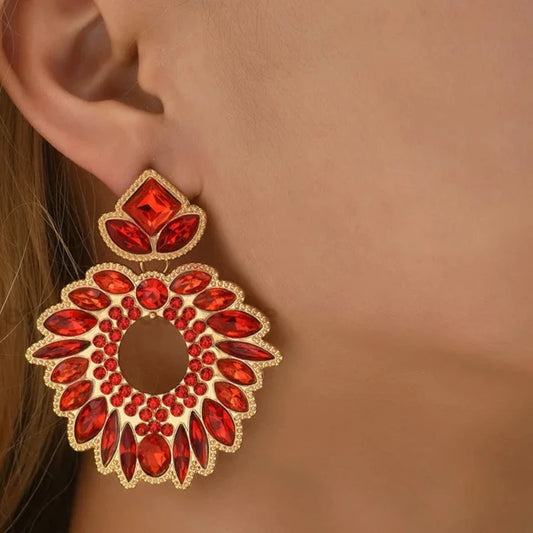 Boho Metal Full Geometric Crystal Round Big Dangle Earrings