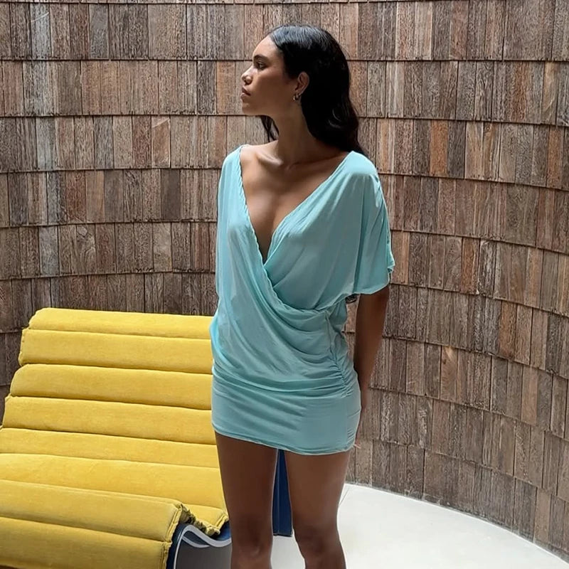Deep V-neck Ruched Mini