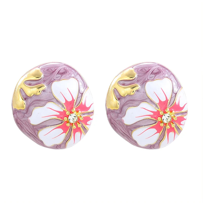 Ball Enamel Flower Post Earrings