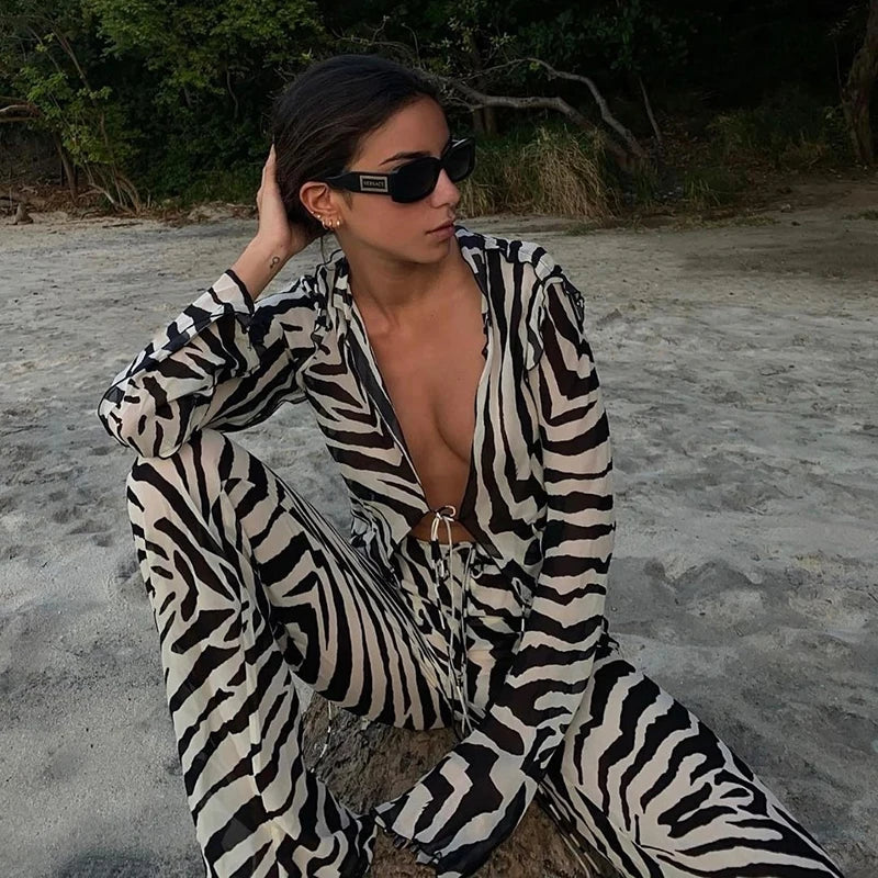 Matching Animal Print Mesh 2 Piece Set