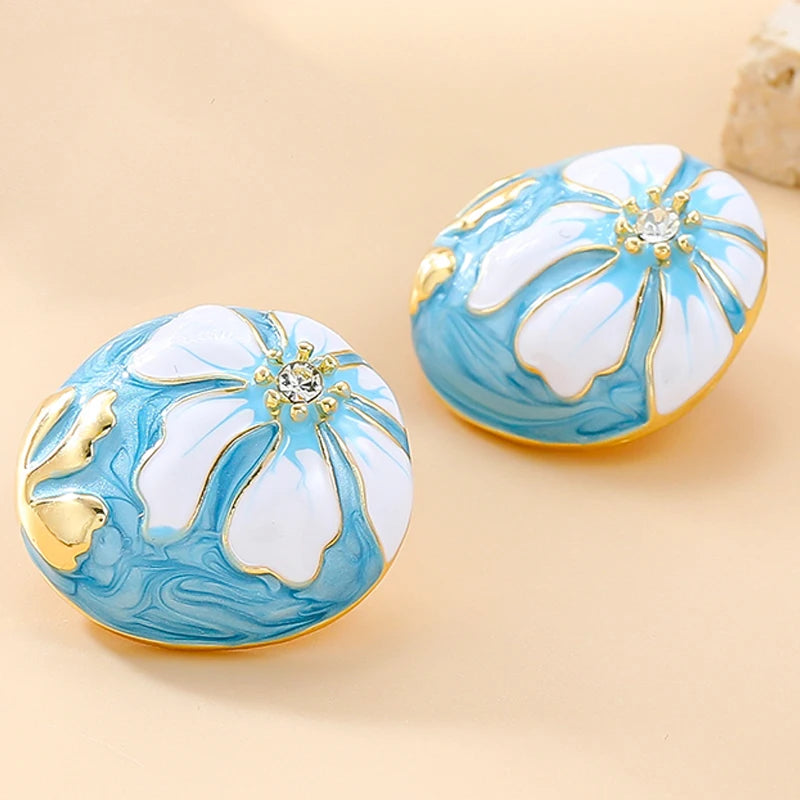 Ball Enamel Flower Post Earrings