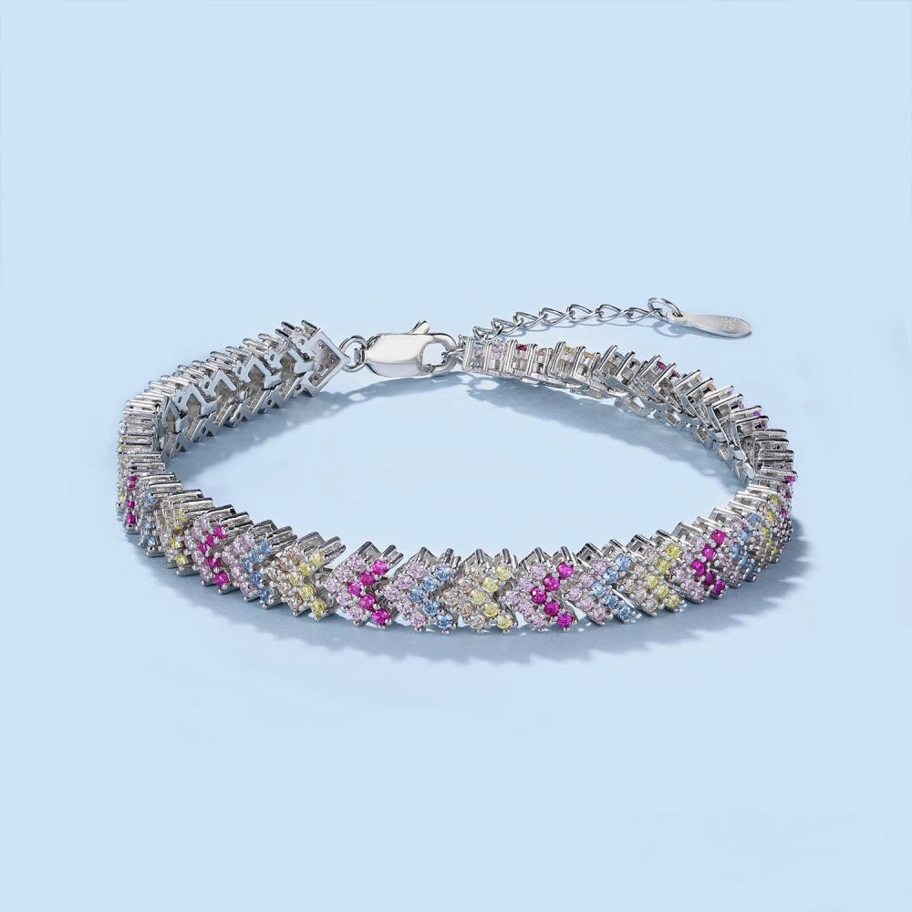 925 Sterling Silver Colorful Lab Sapphire Diamond