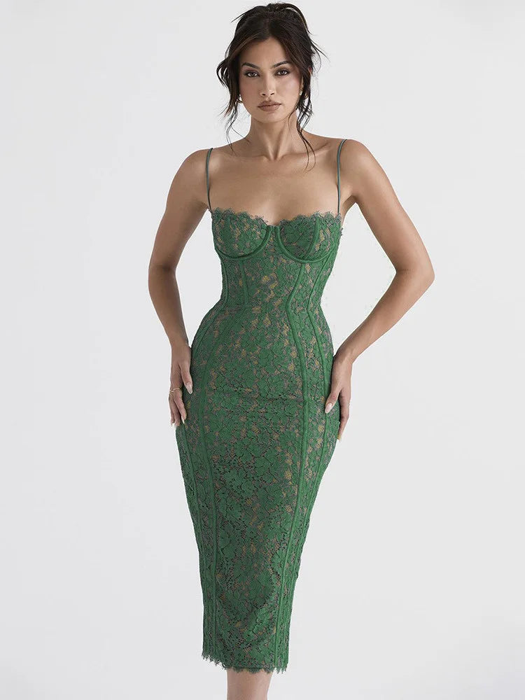 Green Body-con Backless Sexy Midi Dress