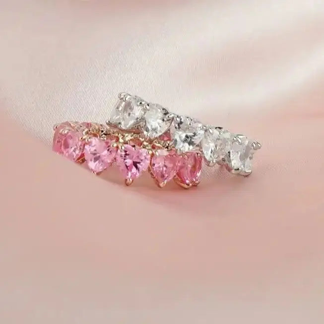 Romantic Shiny White & Pink Love Heart Rings