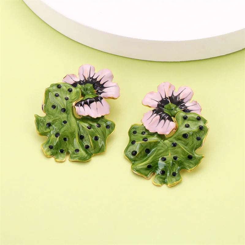1Pair Sweet Temperament Wave Dot Leaf Flower