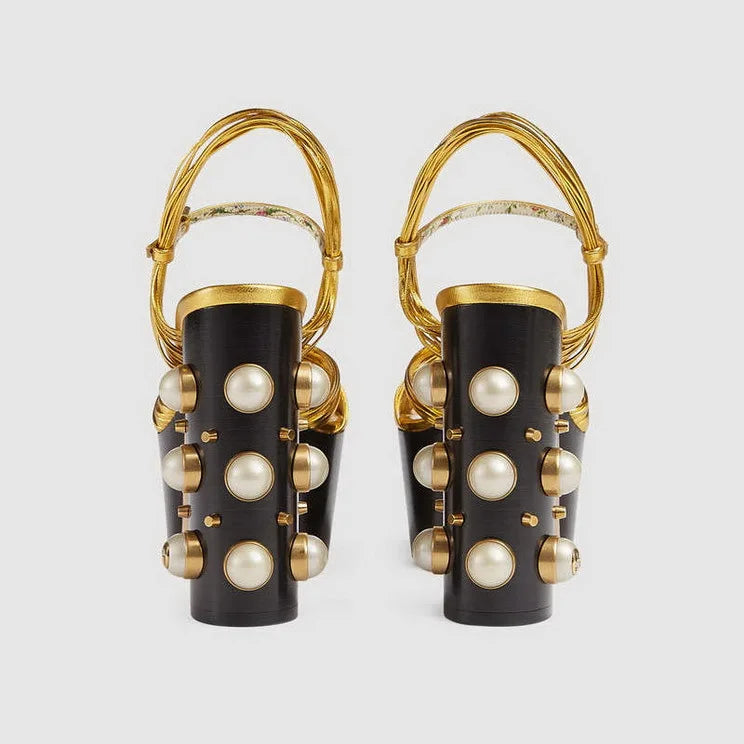 Gold Pearls Luxury Women's Large Super High Heel
