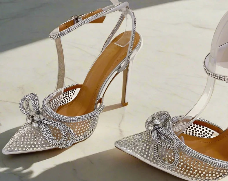 Silver Transparent Crystal Thin High Heels