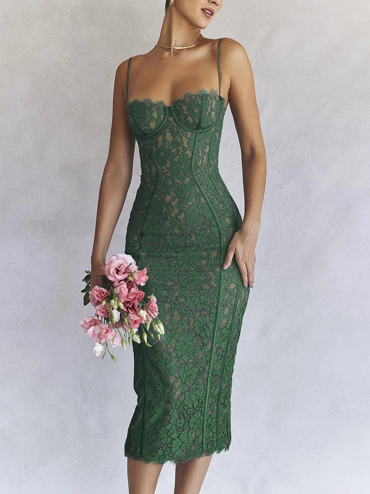 Green Body-con Backless Sexy Midi Dress