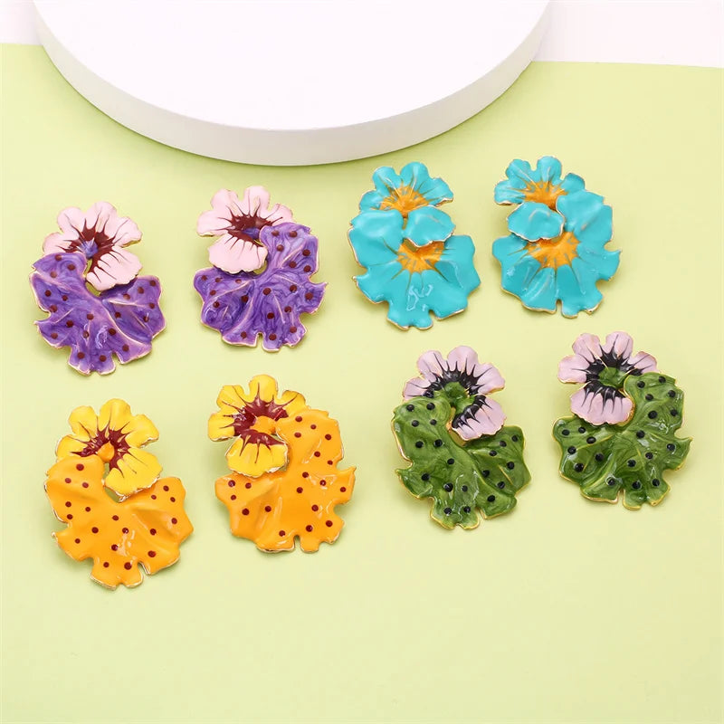 1Pair Sweet Temperament Wave Dot Leaf Flower