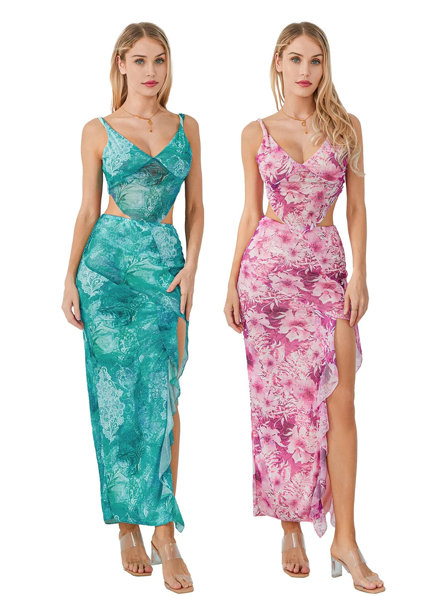 Chic Fashion Flower Print Sexy Two Piece