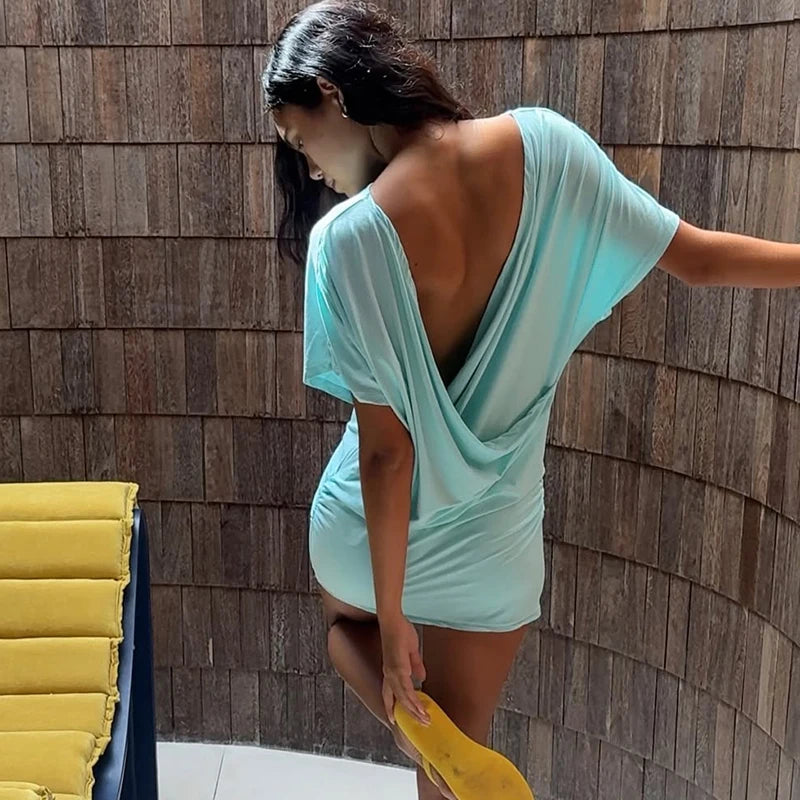 Deep V-neck Ruched Mini