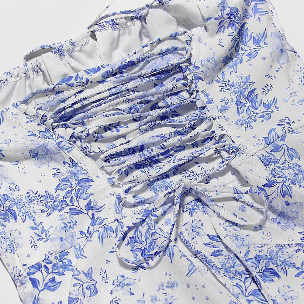Split Thigh Midi Tie Front Solid Floral Print Beach Dresses