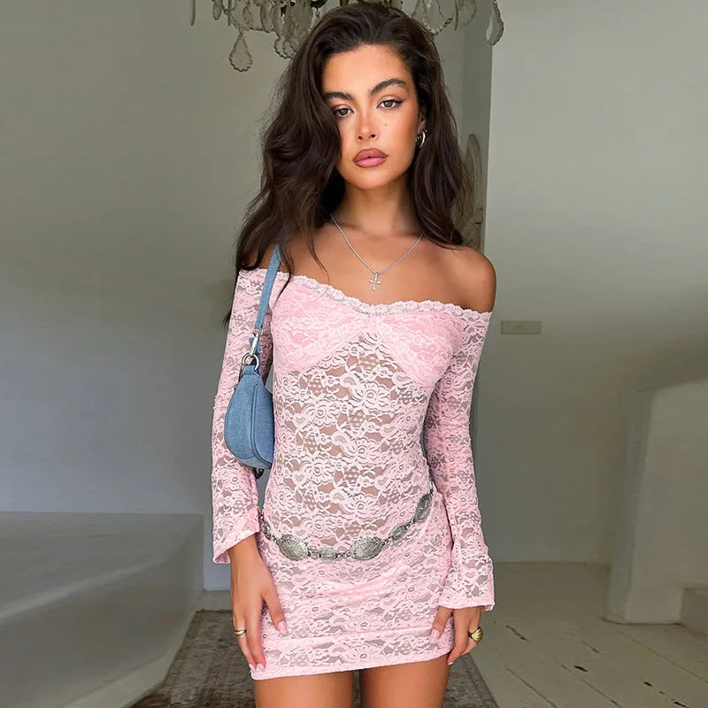 Lace See Through Bateau Neck Mini