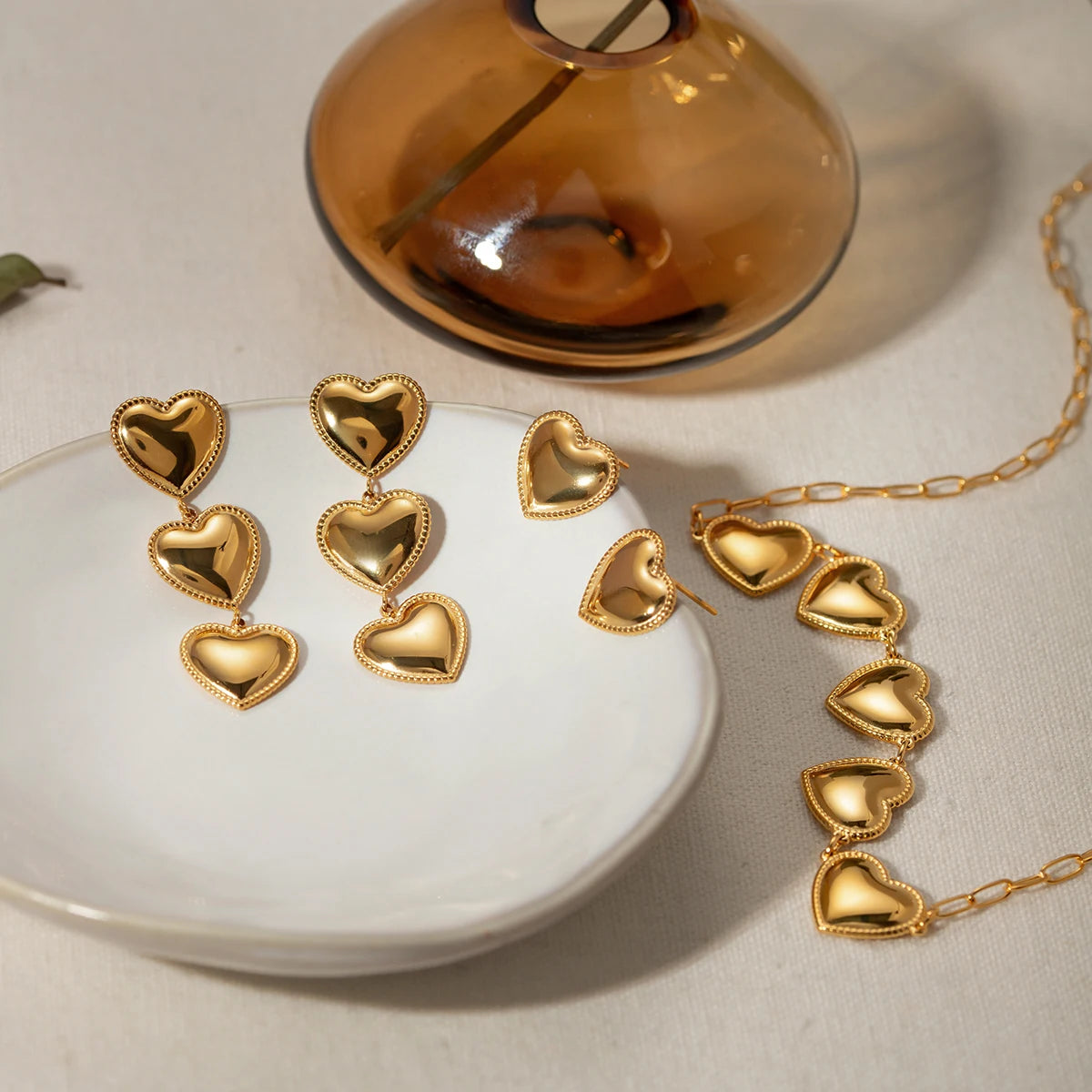18k Gold Plated Minimalist Light Love Heart Earrings/Necklace Set