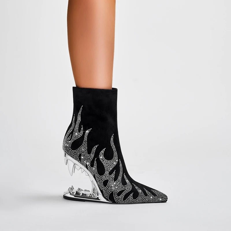 New Water Diamond Flame Pointed Super High Heel Boots