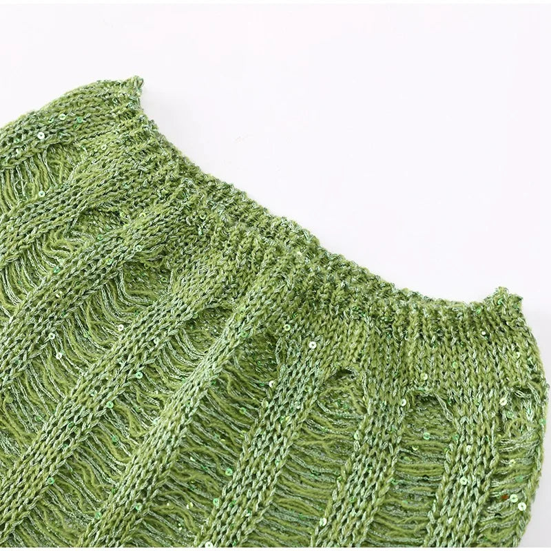 Sexy Sequined Knitted Sweater Party 3 Piece Skirt Sets