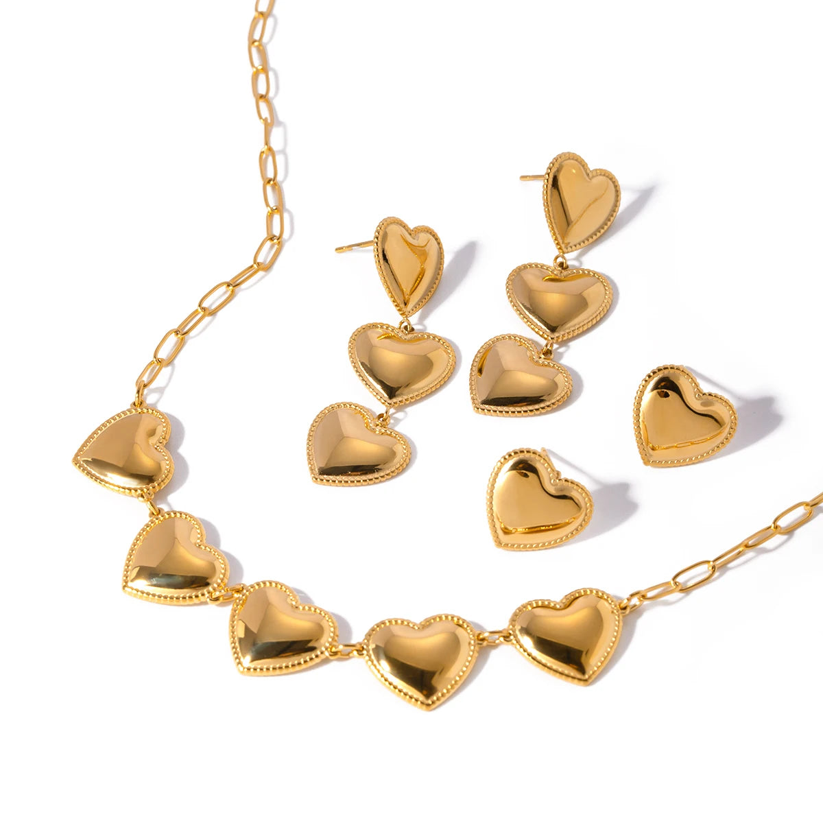 18k Gold Plated Minimalist Light Love Heart Earrings/Necklace Set