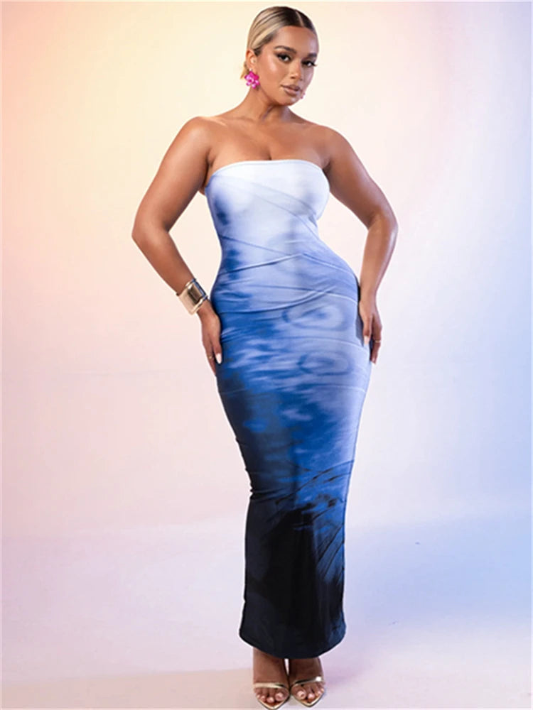Gradient Print Sexy Maxi Dresses