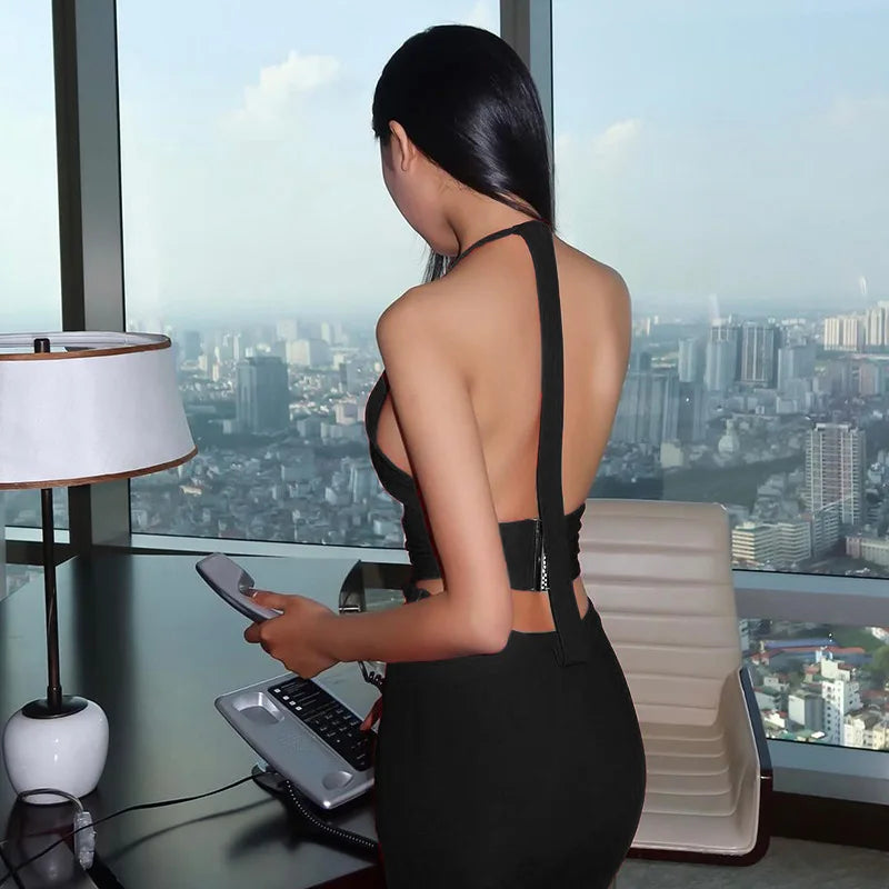 American Style Sexy Backless V-neck Dress