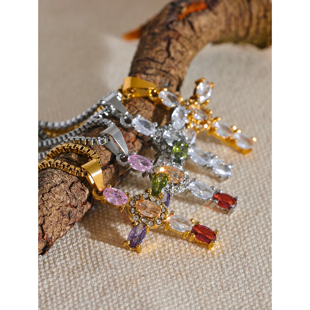 Colorful Bling Cubic Zirconia Cross Pendant Stainless Steel Luxury