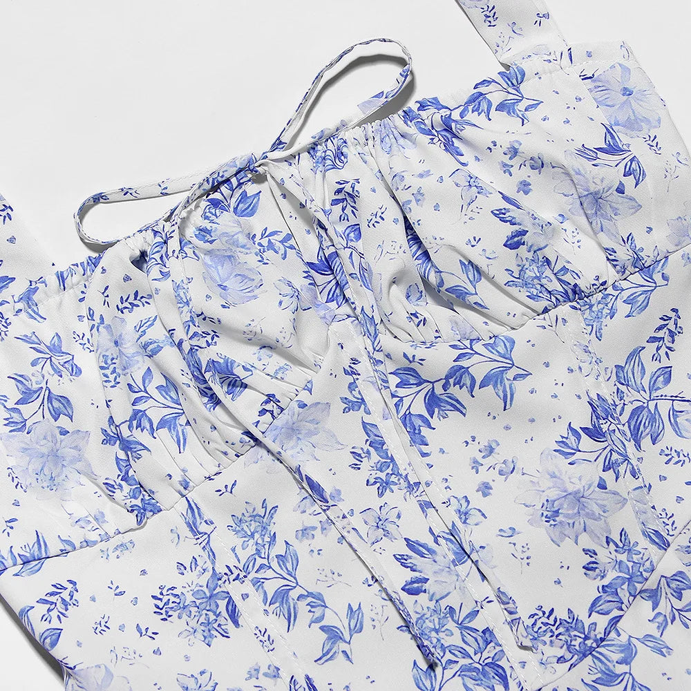 Split Thigh Midi Tie Front Solid Floral Print Beach Dresses