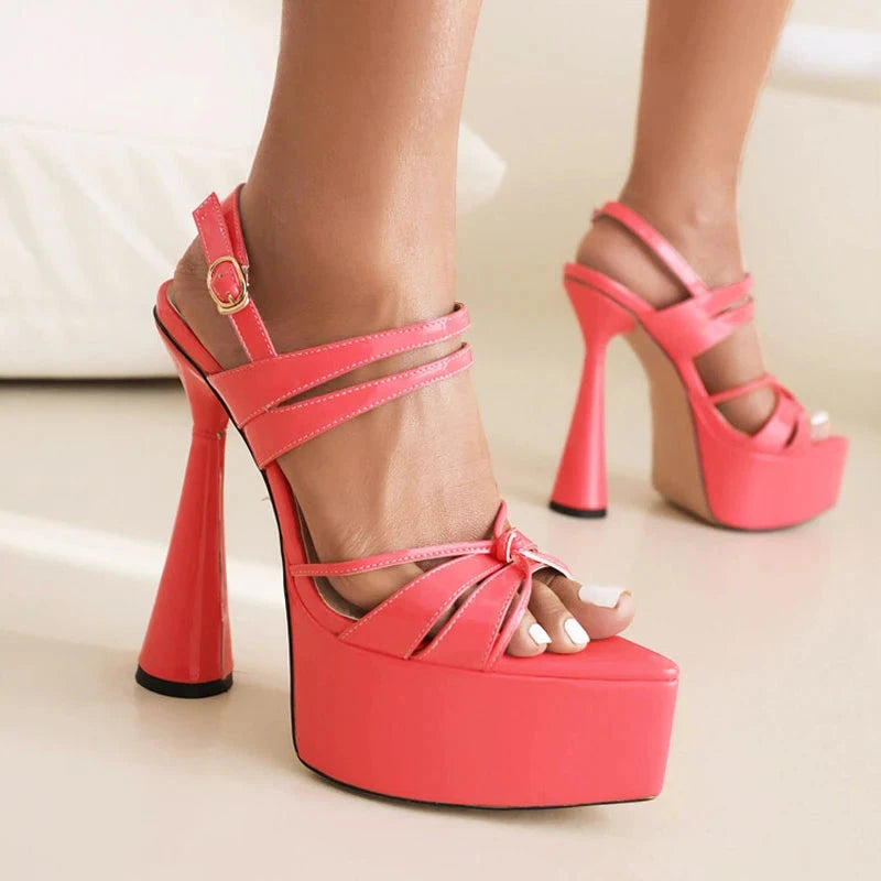 Summer Black Back Strap High Platform High Heels