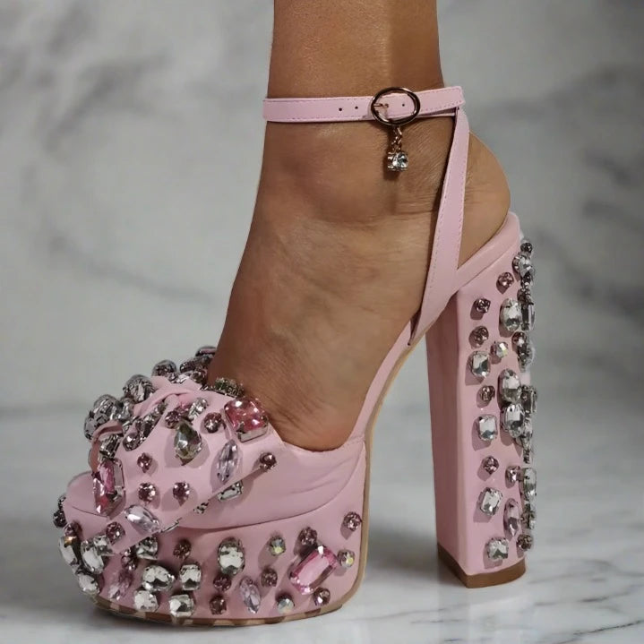 Pink Ankle Strap Slingback High Heel