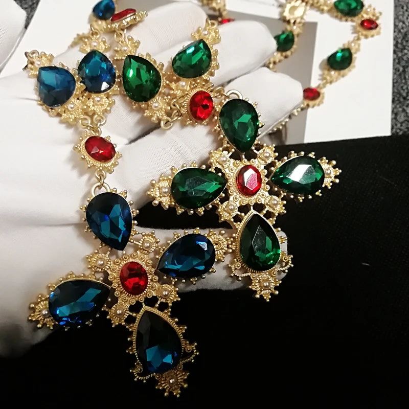 Luxury Crystal Statement Choker Cross Necklaces