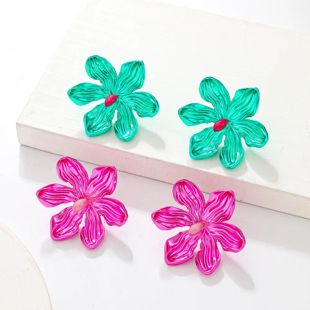 European and American Alloy Flower Pink Earrings
