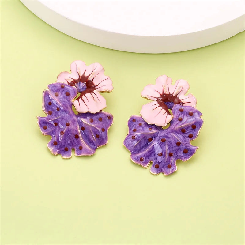 1Pair Sweet Temperament Wave Dot Leaf Flower