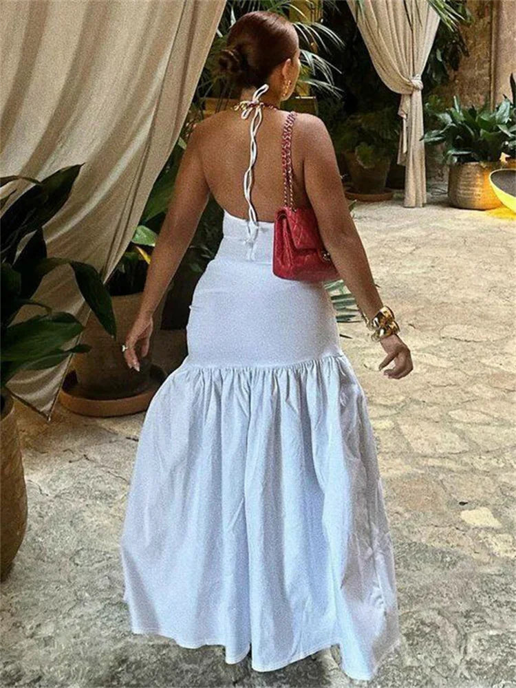 Sexy 2 Piece Jumpsuit Lace-Up Pleated High Waist Skirt Set