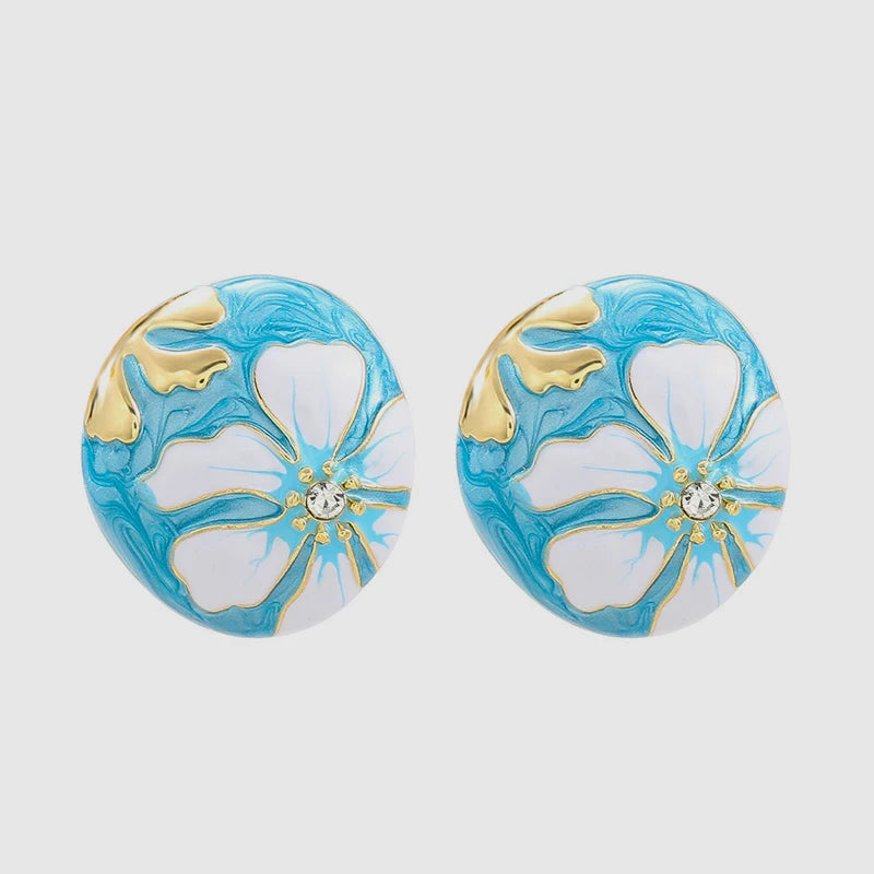 Ball Enamel Flower Post Earrings
