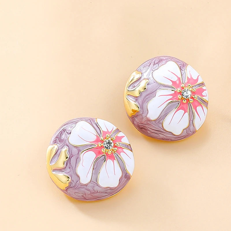 Ball Enamel Flower Post Earrings