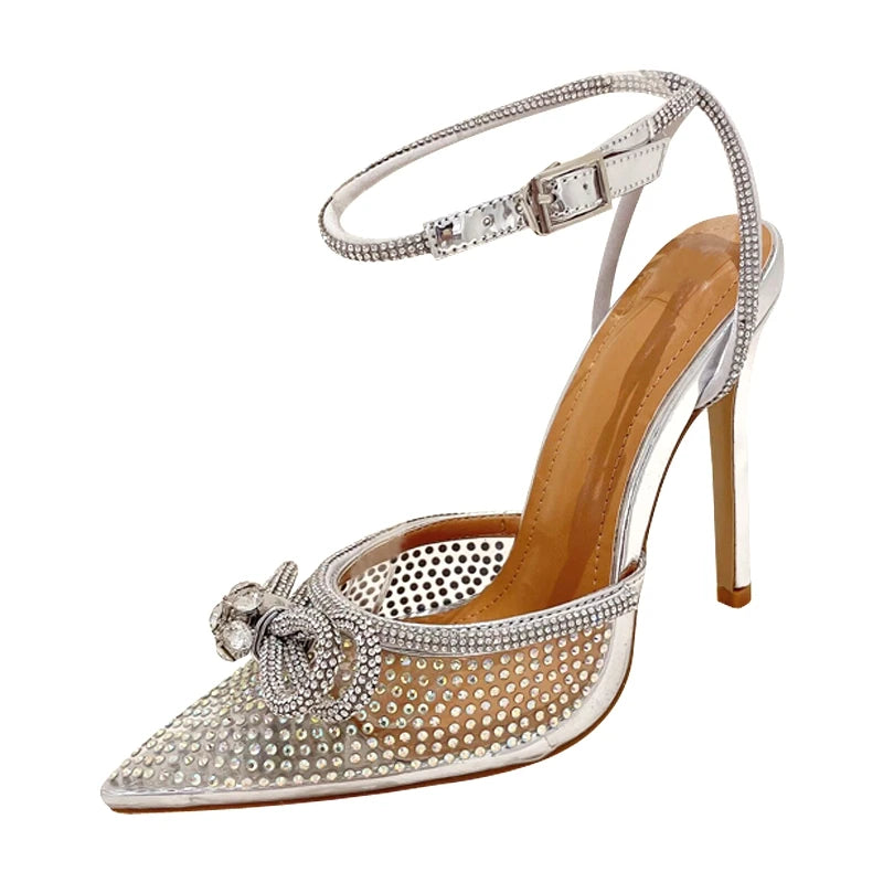 Silver Transparent Crystal Thin High Heels