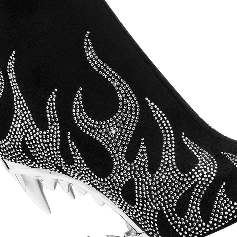 New Water Diamond Flame Pointed Super High Heel Boots